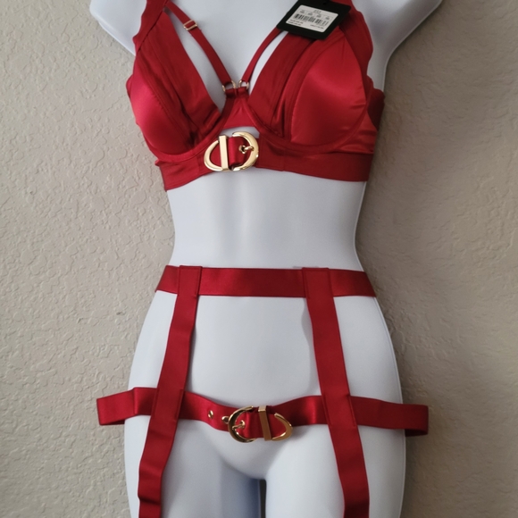 Honey Birdette Red Bra with Gold Accents - Picture 9 of 10